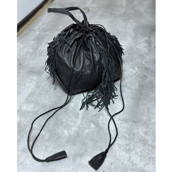 Kara Black Fringe mini Bucket Bag - Picture 3 of 6